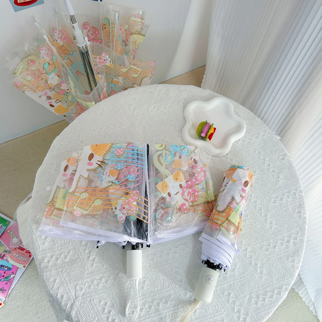 棉花糖猫咪雨伞透明可爱卡通折叠全自动网红加厚长柄学生成人