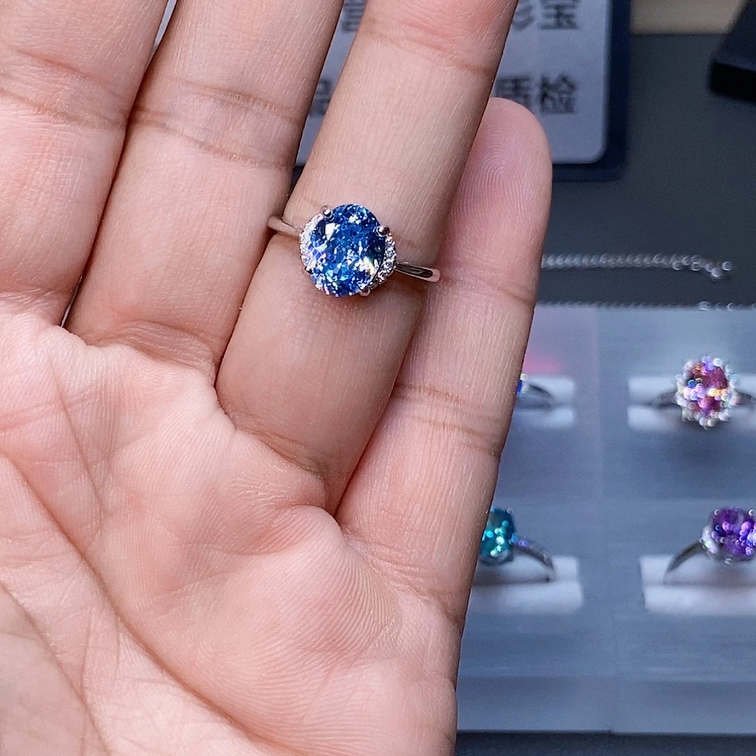 银S925镶嵌戒圈海蓝宝石