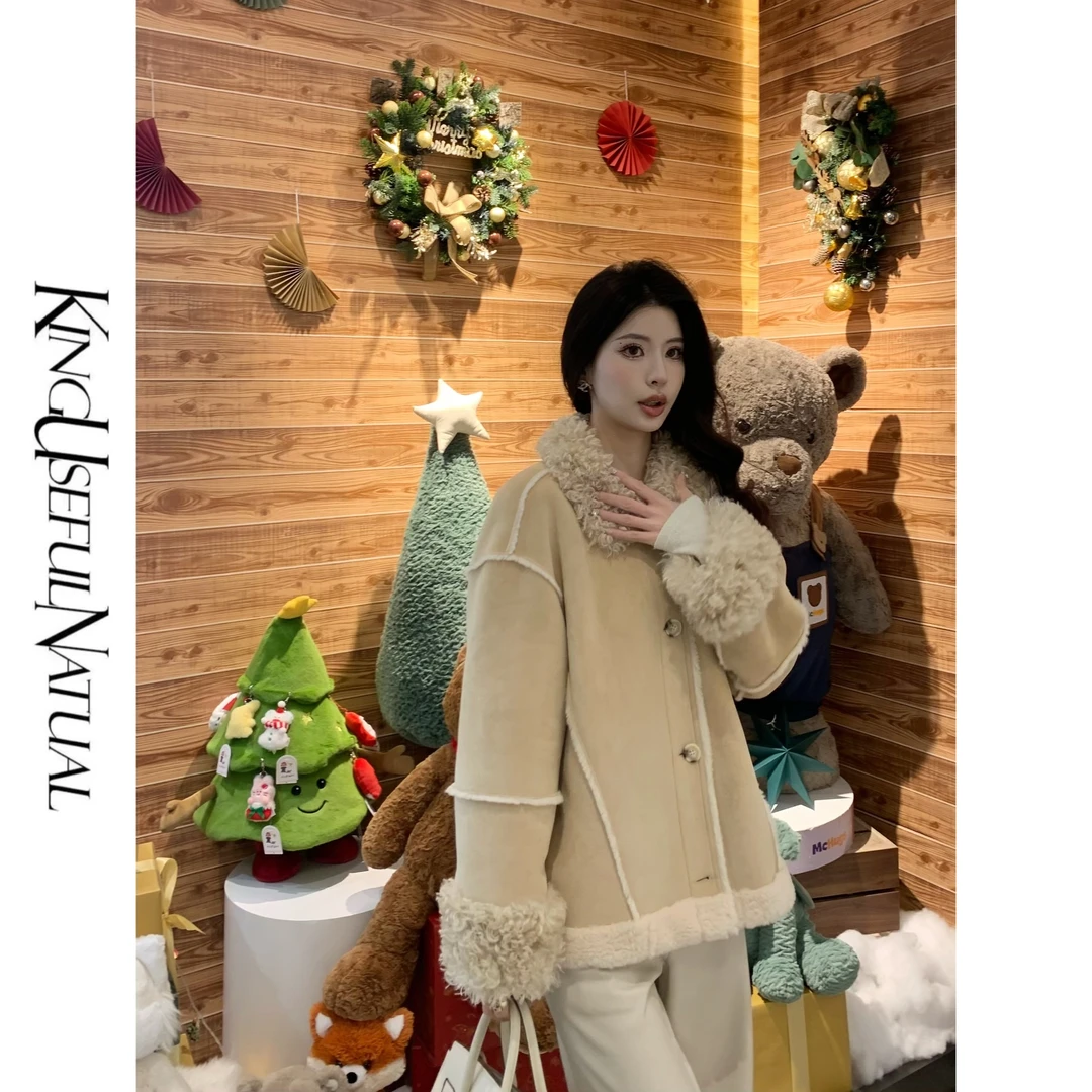 KUN【旅人】利落率性 双面穿奶茶廓版简约长卷毛撞色复合环保毛外套