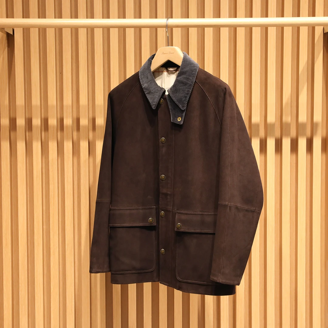 【250107003】匠艺典范 低调内敛意奢男士羊反*绒宽松风衣皮衣外套