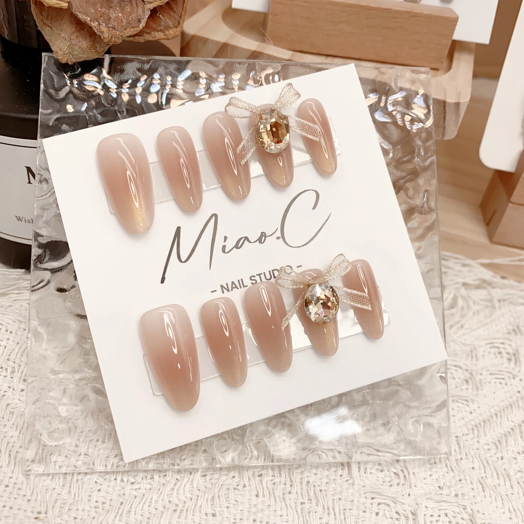 【金米米】Miao.C高品质纯手工腮红金色猫眼渐变显白简约高级穿戴甲