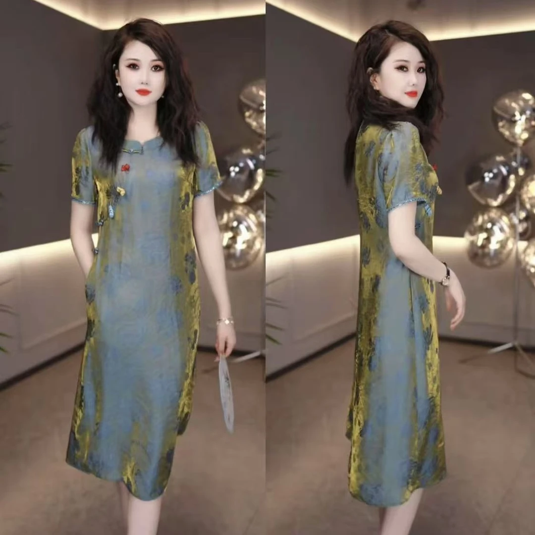 【连衣裙】2025夏季新款时尚国风洋气休闲减龄气质宽松连衣裙