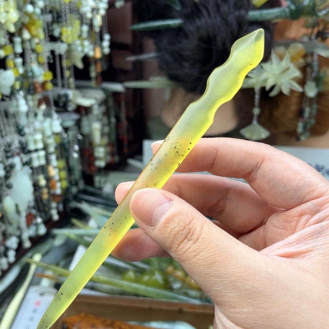 蛇纹石玉发饰未镶嵌长度16.5左右