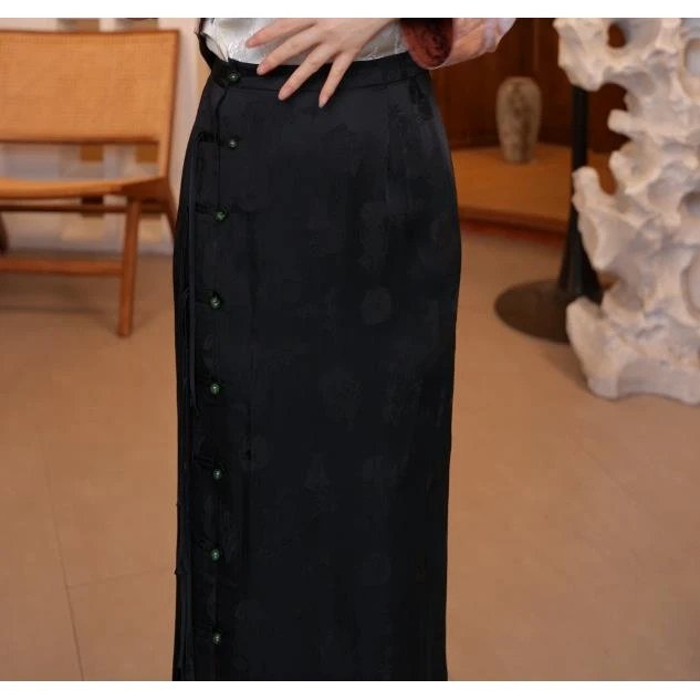 2025春夏季中式气质休闲百搭提花半身裙桑蚕丝半裙BC2521802