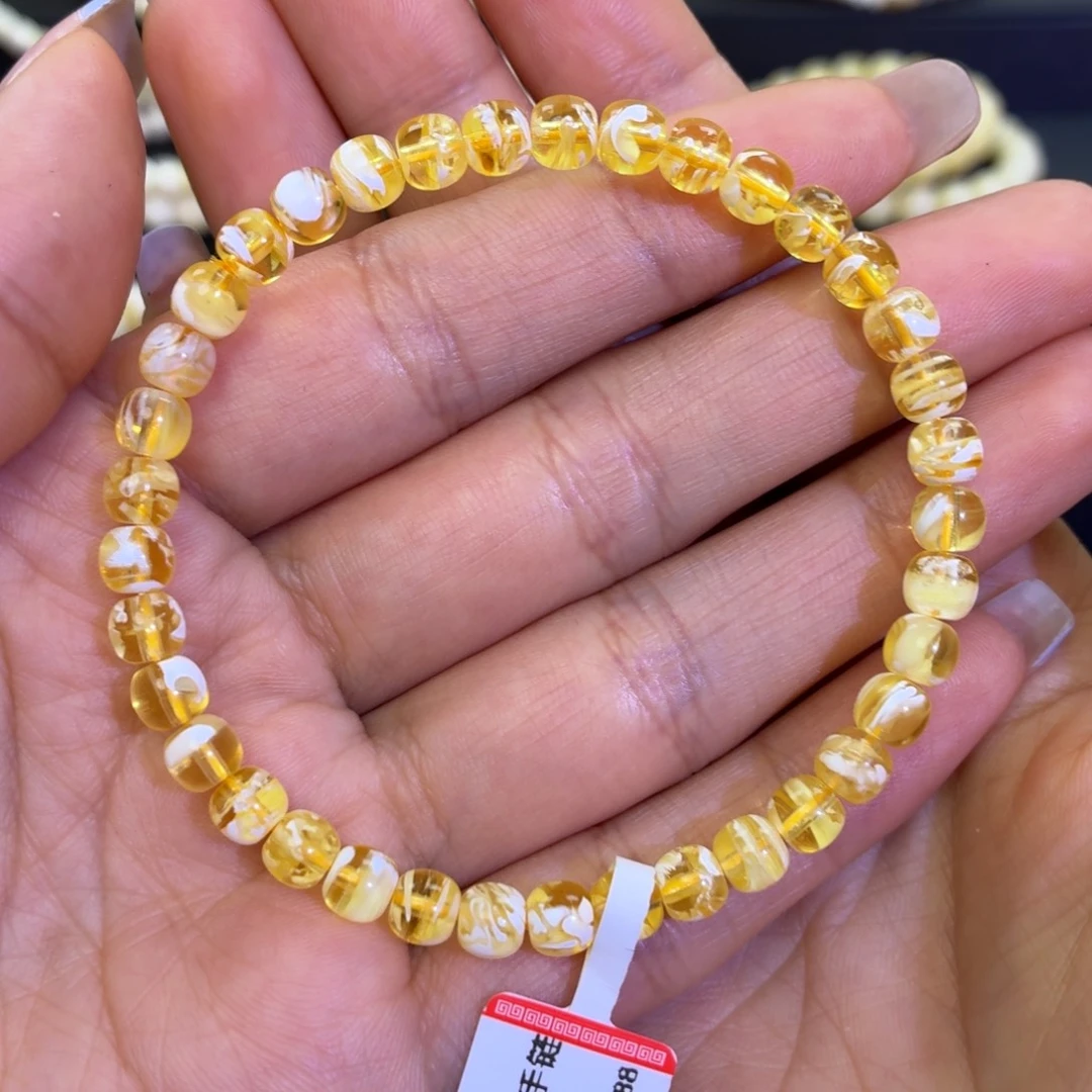 手链蜜蜡未镶嵌金白拉丝5,5
