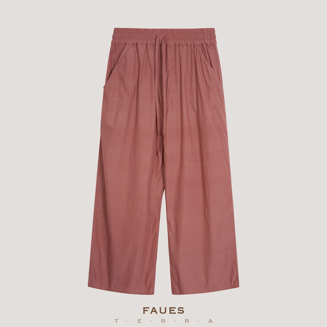 FAUES 云岫 近江晒盐缩匹马棉柞蚕丝亲肤文艺复古松弛阔腿九分裤