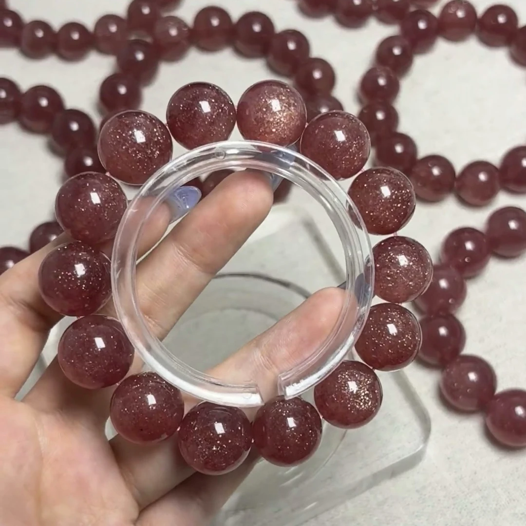 草莓晶车厘子星光大颗粒星光晶带金沙闪片天然草莓晶水晶手串礼物