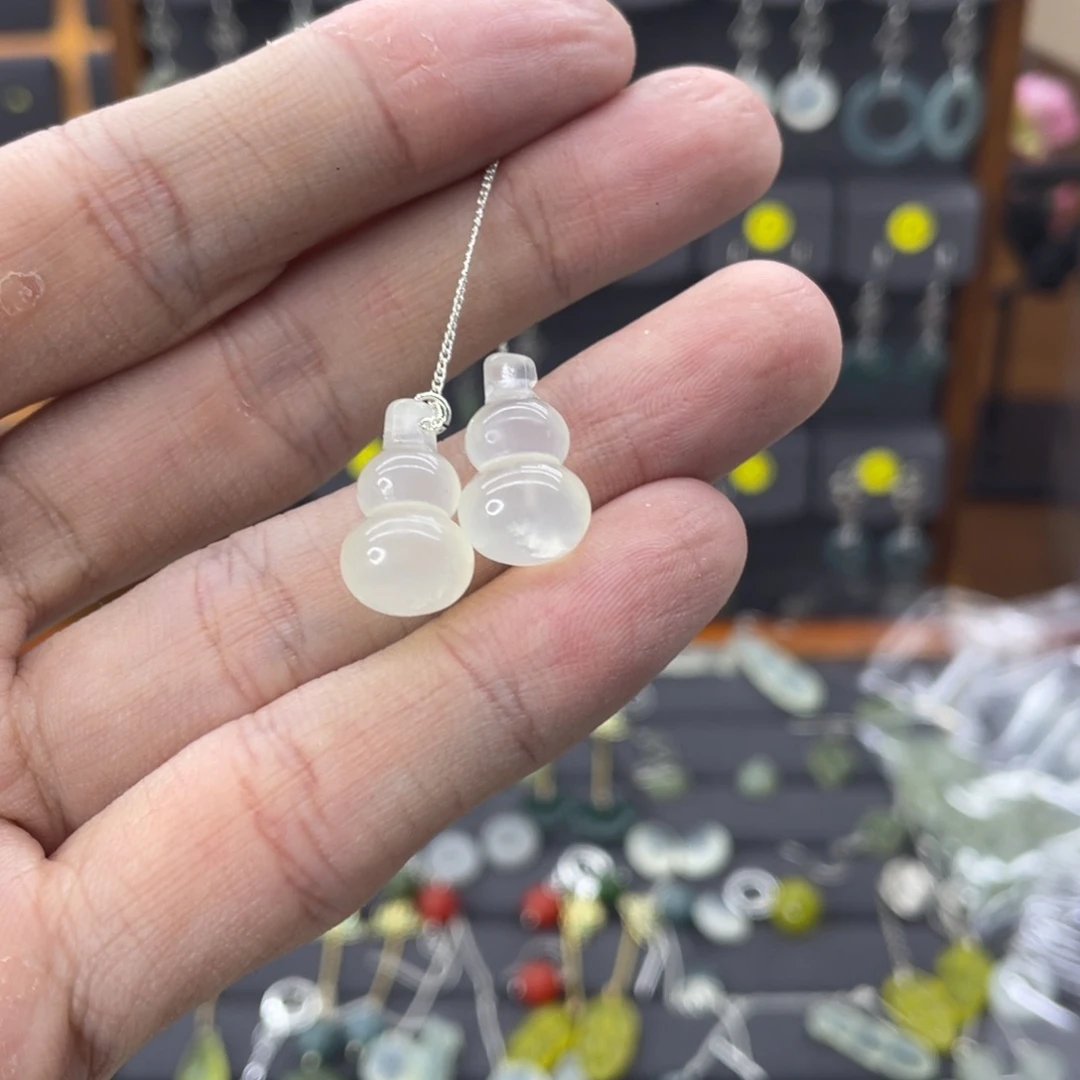 蛇纹石玉耳饰银S925镶嵌如**水
