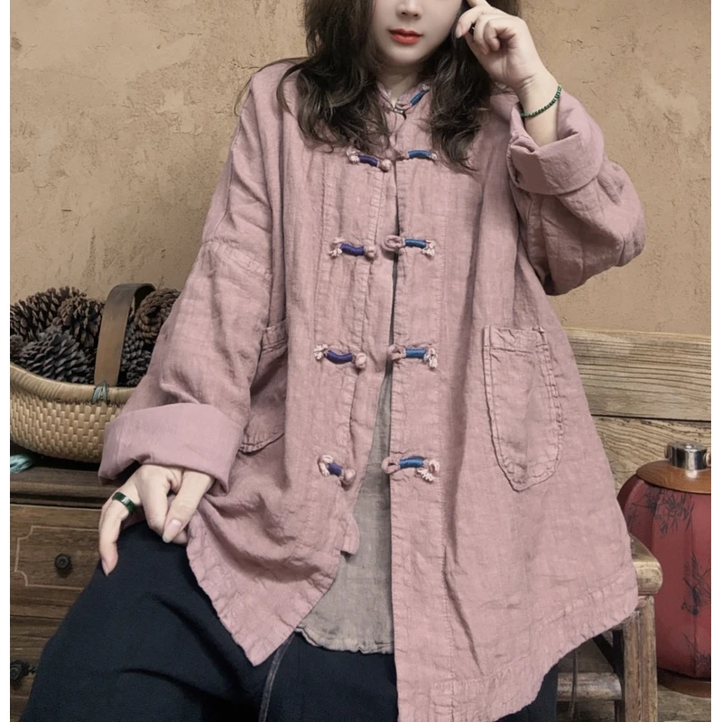 美子原创宽松型文艺民族风落肩袖盘扣双层外套（衣长70胸围150）