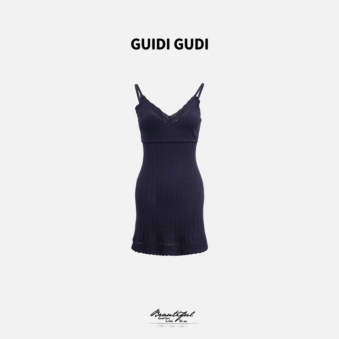 GUIDI GUDI【元素支配】黄加蓝性感女人味针织吊带连衣裙