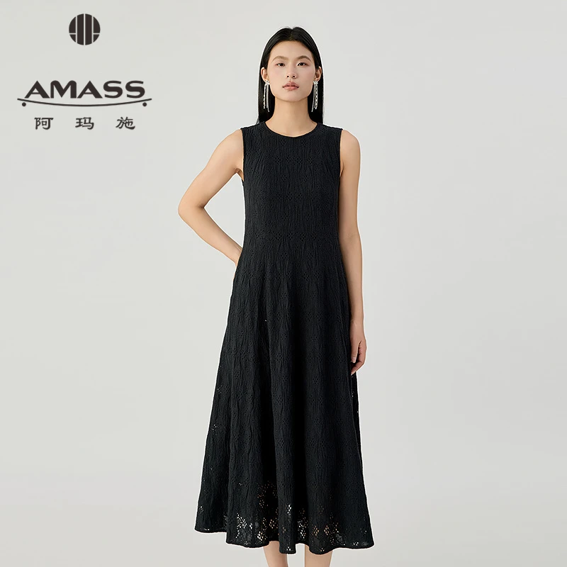 阿玛施AMASS新款度假风印花造型感时尚洋装无袖中长连衣裙5500525