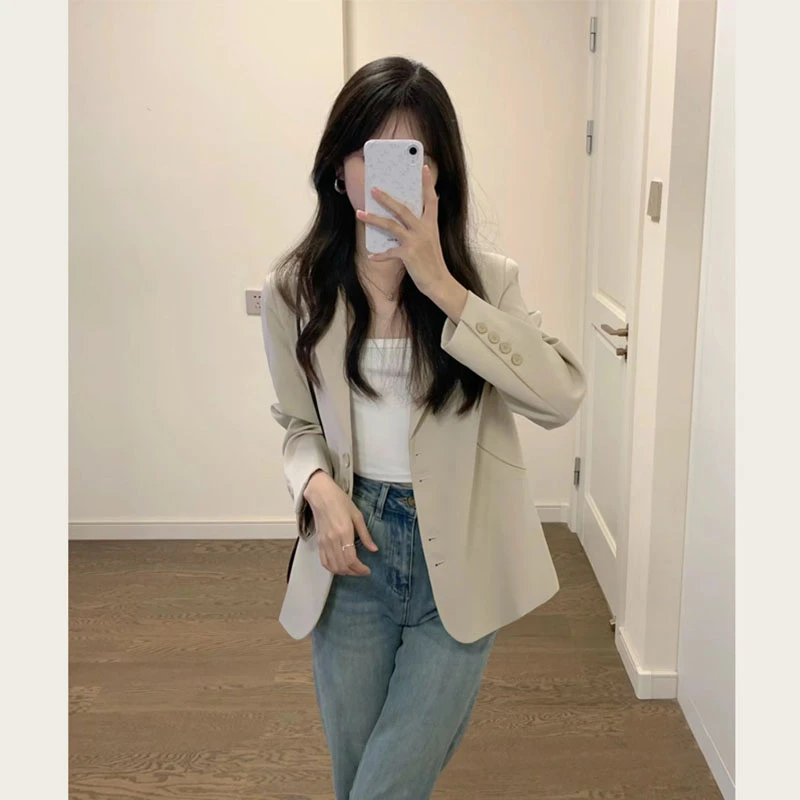 韩版女士修身小个子西装外套春季2025新款超好看正肩职业西服上衣