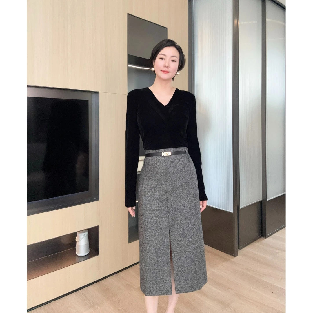 粗花呢秋冬气质通勤羊毛半身裙M084