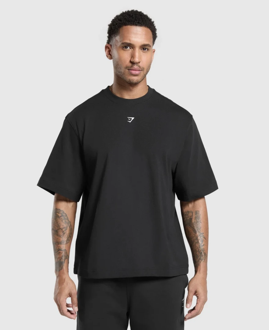 GYM鲨鱼REST DAY BOXY男女运动休闲刺绣标棉质宽松圆领短袖B10