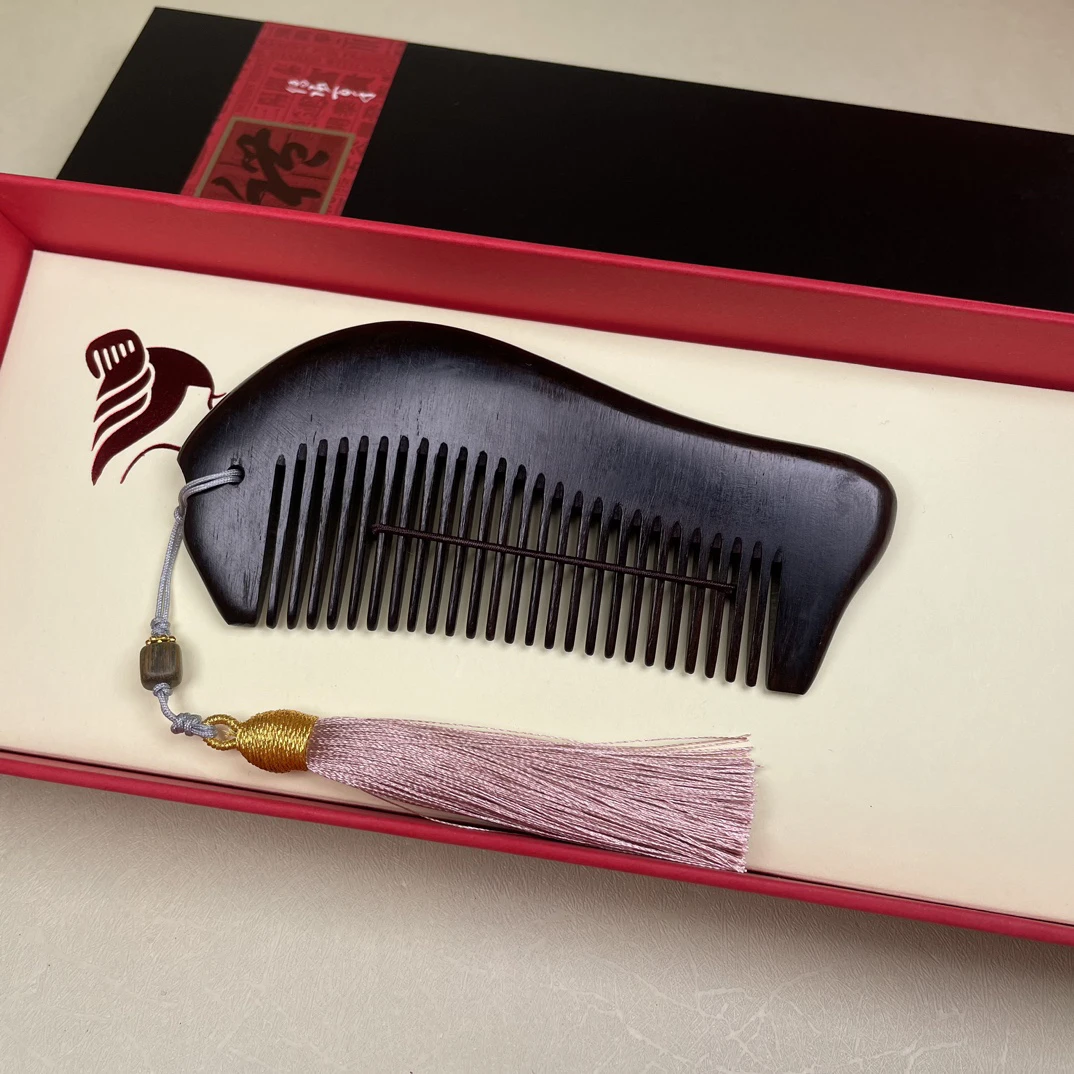 黑檀鱼梳通用按摩梳发梳齿梳女朋友檀香礼盒装家用