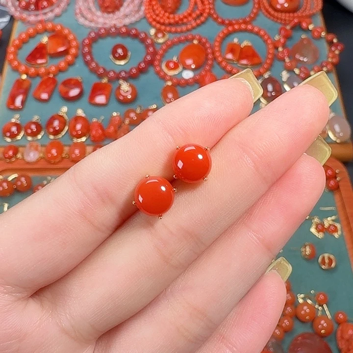 南红玛瑙银S925镶嵌耳饰