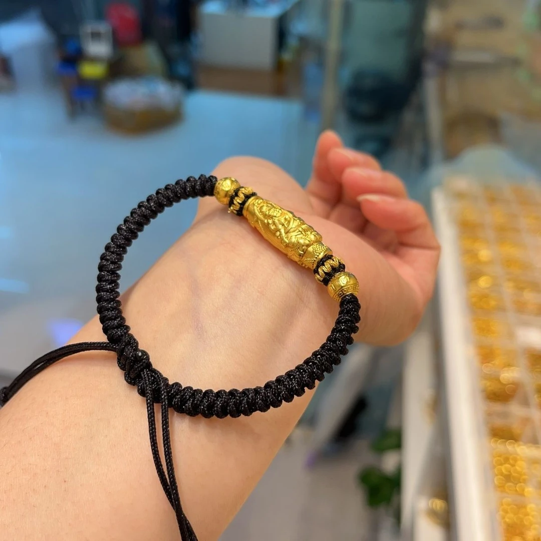 合金布艺手链 情侣款 九眼手绳 黄财神手绳编绳可调节