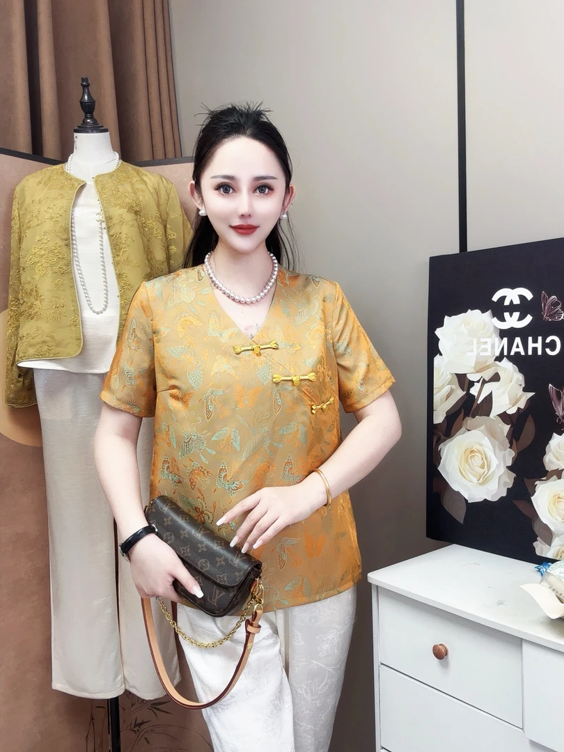 6787设计师原创定制高端品质浮光琉璃锦新中式国风女神上衣短袖款