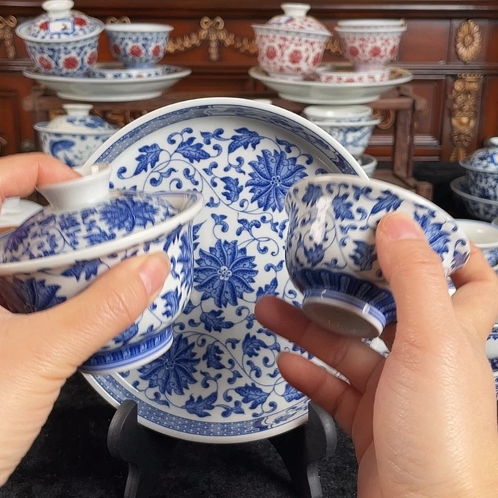 缠枝莲三件套茶具