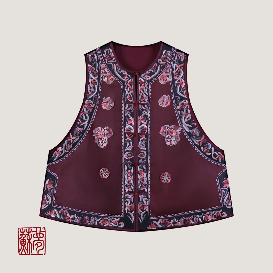 蘇夢【百福具臻】红云纱手绣圆领对襟马甲国风传统民族风0104027