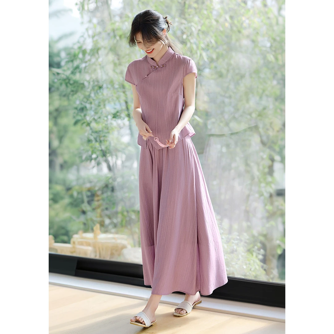 XWI/欣未2025夏季新款夏季国风新中式炒色衬衫+半身裙两件套套装