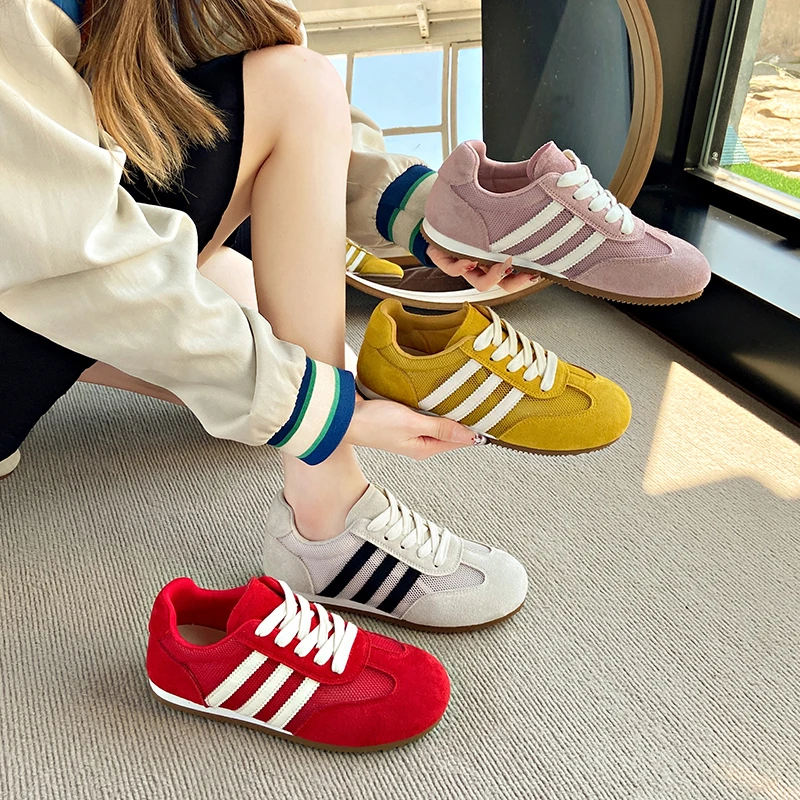 黄色德训鞋女2025新款爆款夏季网面透气阿甘鞋子百搭运动休闲板鞋