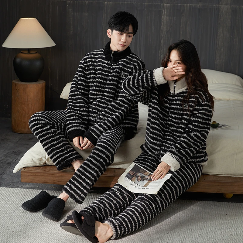 秋冬季情侣睡衣女加厚法兰绒休闲可外穿男士大码珊瑚绒家居服套装