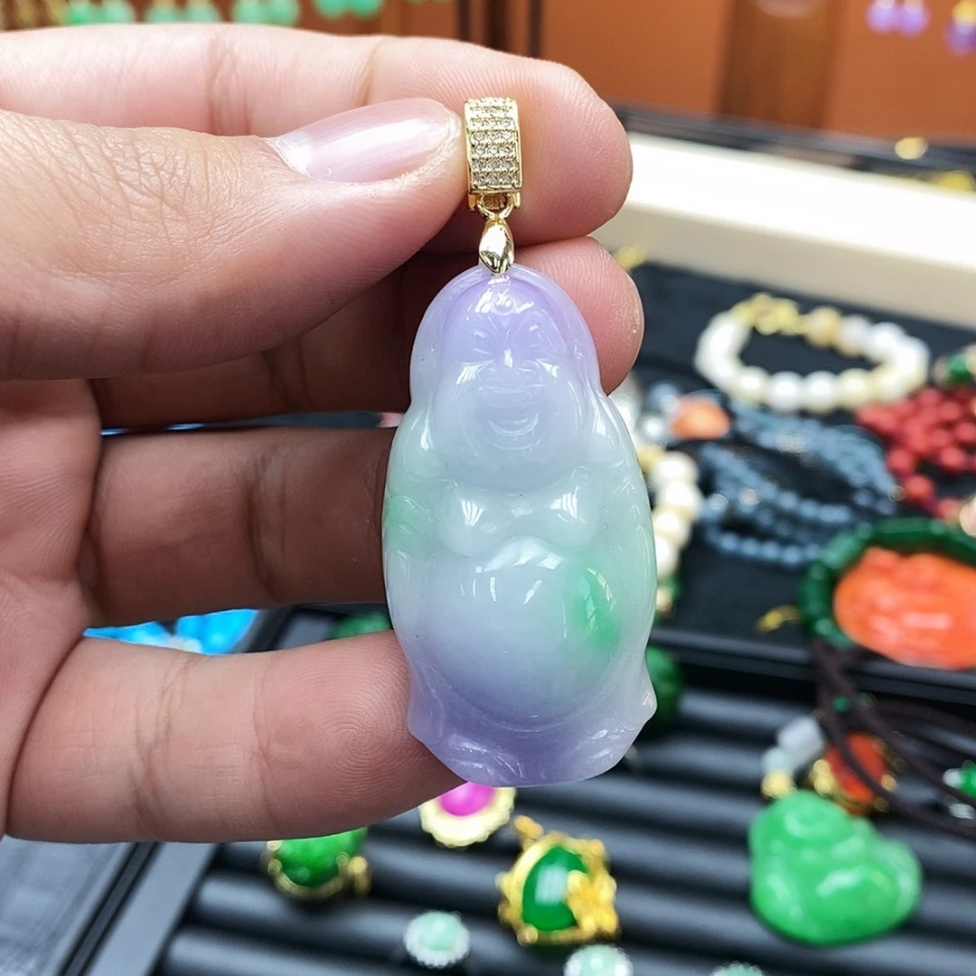 翡翠14K金镶嵌颈饰大吊坠