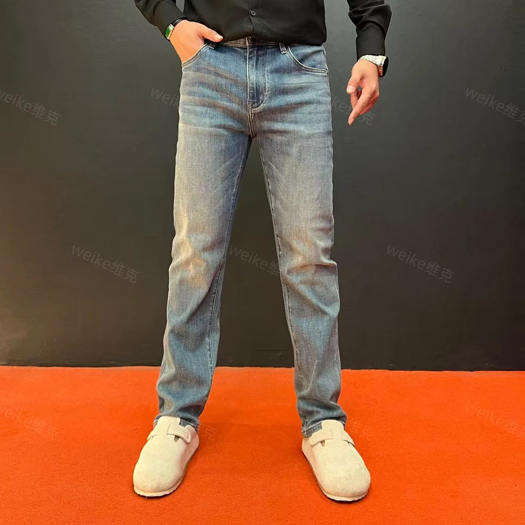 【WEIKE】691秋冬天空蓝/黑色 长裤/九分男士修身小直筒百搭牛仔裤