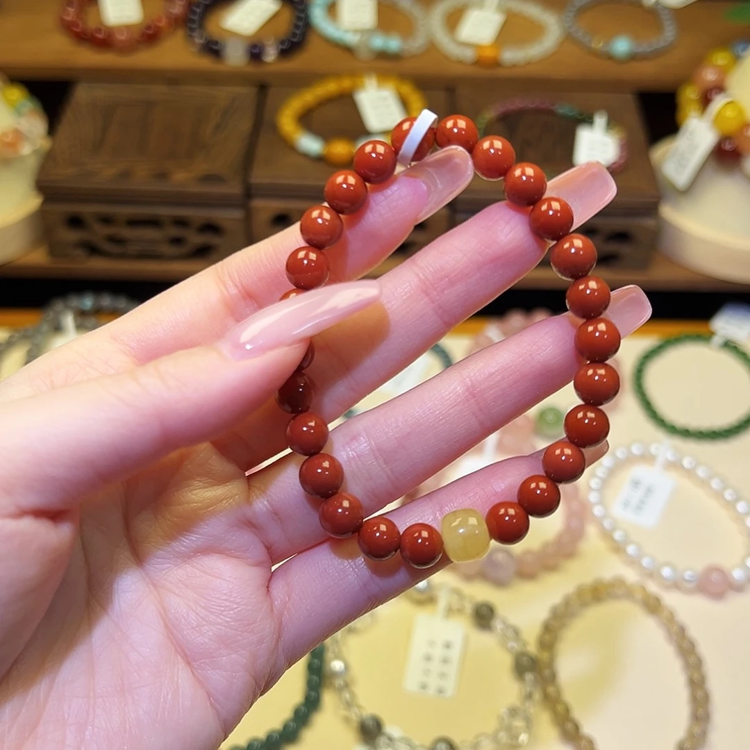 手串水晶银S925镀金镶嵌南红2022