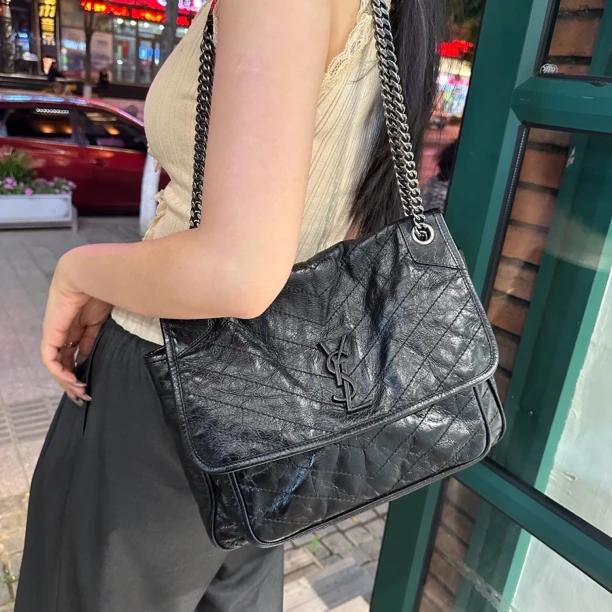 95新 YSL/圣罗兰 黑色大号niki单肩包