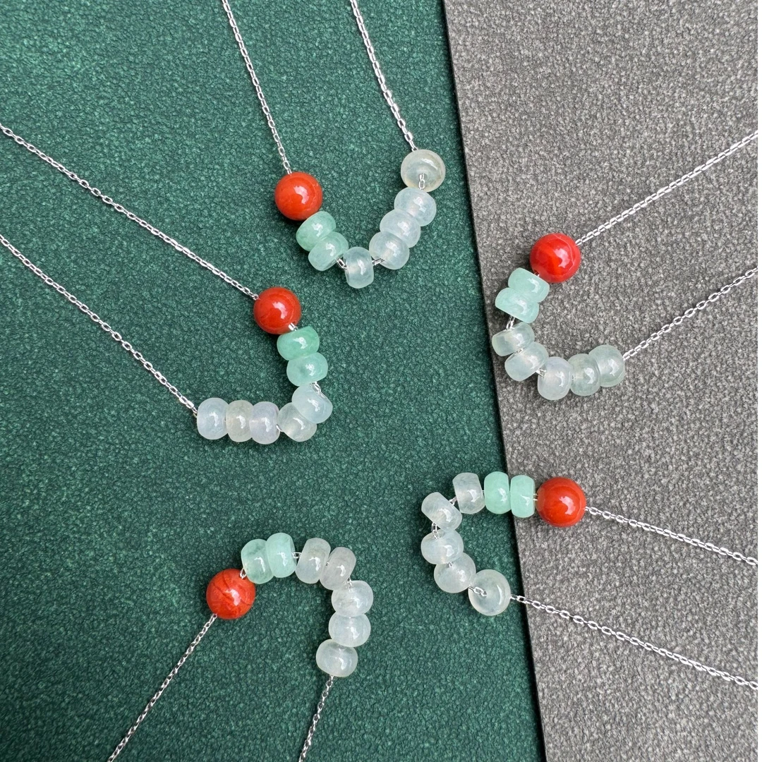 链子925银 【618限量发售】简约灵韵笑脸红绿配清透翡银项链