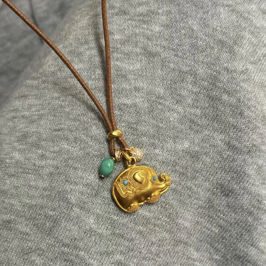 合金皮质项链 气质小众蓝色小松墩墩象项链吊坠链子可爱金色饰品