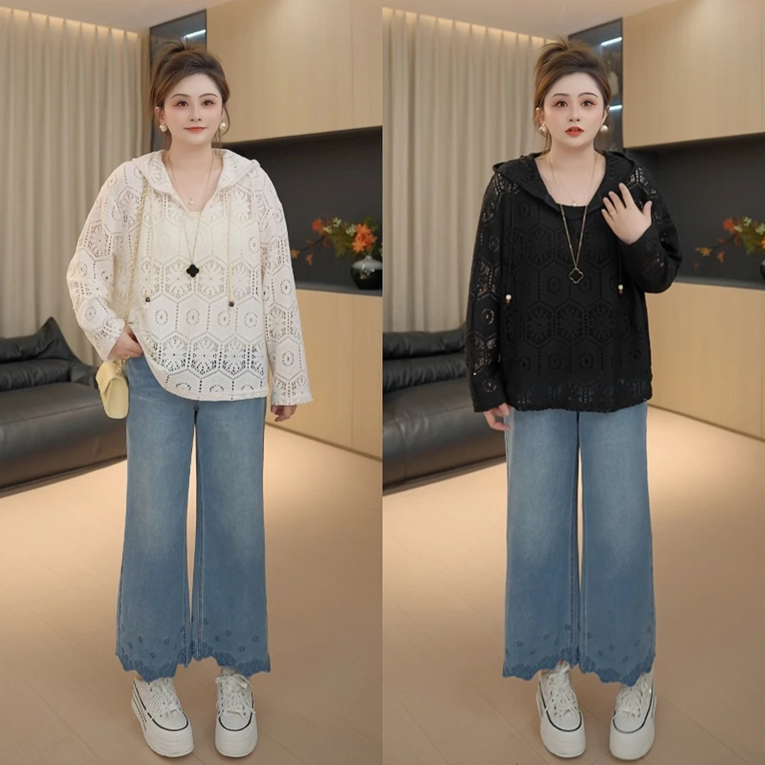 【胖佳佳】现货~月光之旅 镂空连帽针织衫秋季时尚百搭H625Z15232