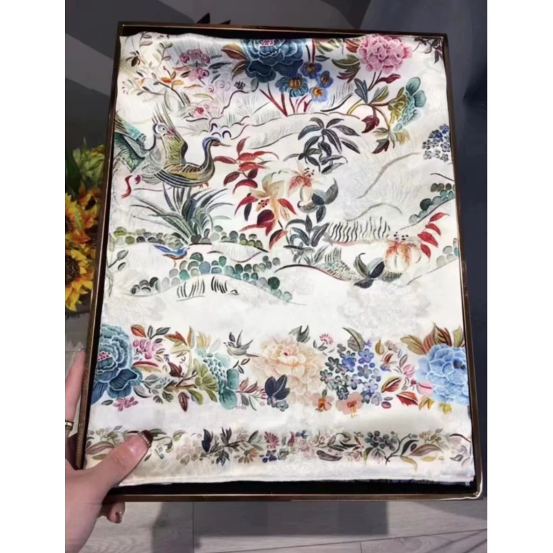 k（绿扣）xys-1【百鸟朝凤】提花 花萝 镂空 亀裂纹香韵纱140*140方巾