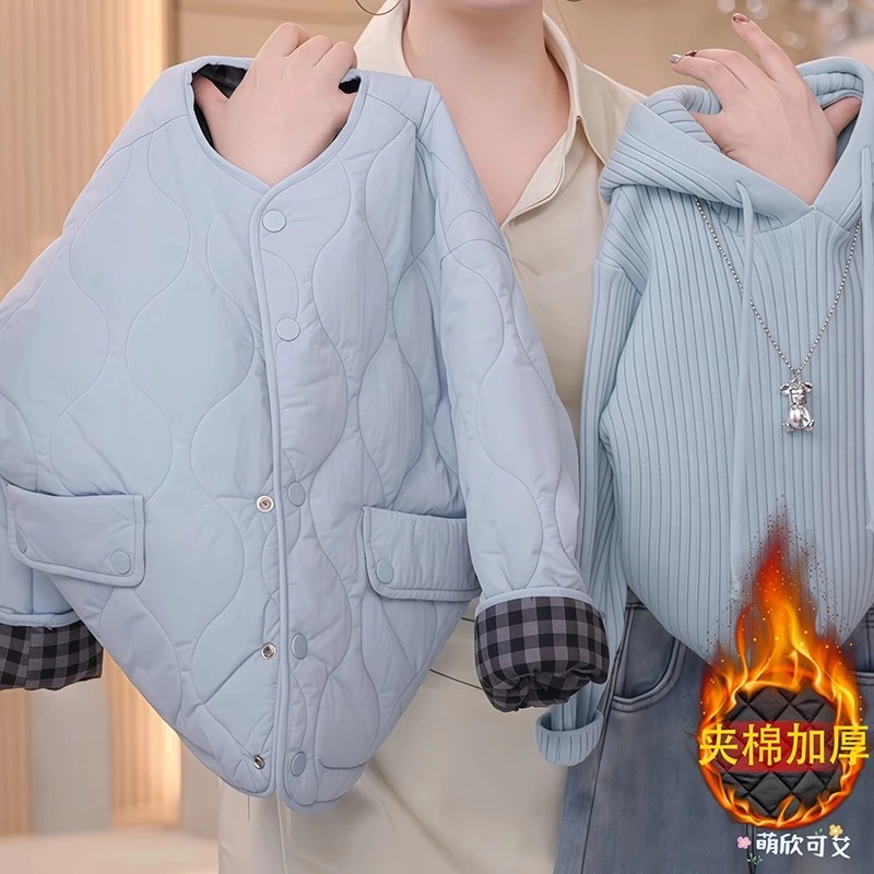 女童秋冬季夹棉外套三件套2025新款8-15岁中大童连帽毛衣洋气套装