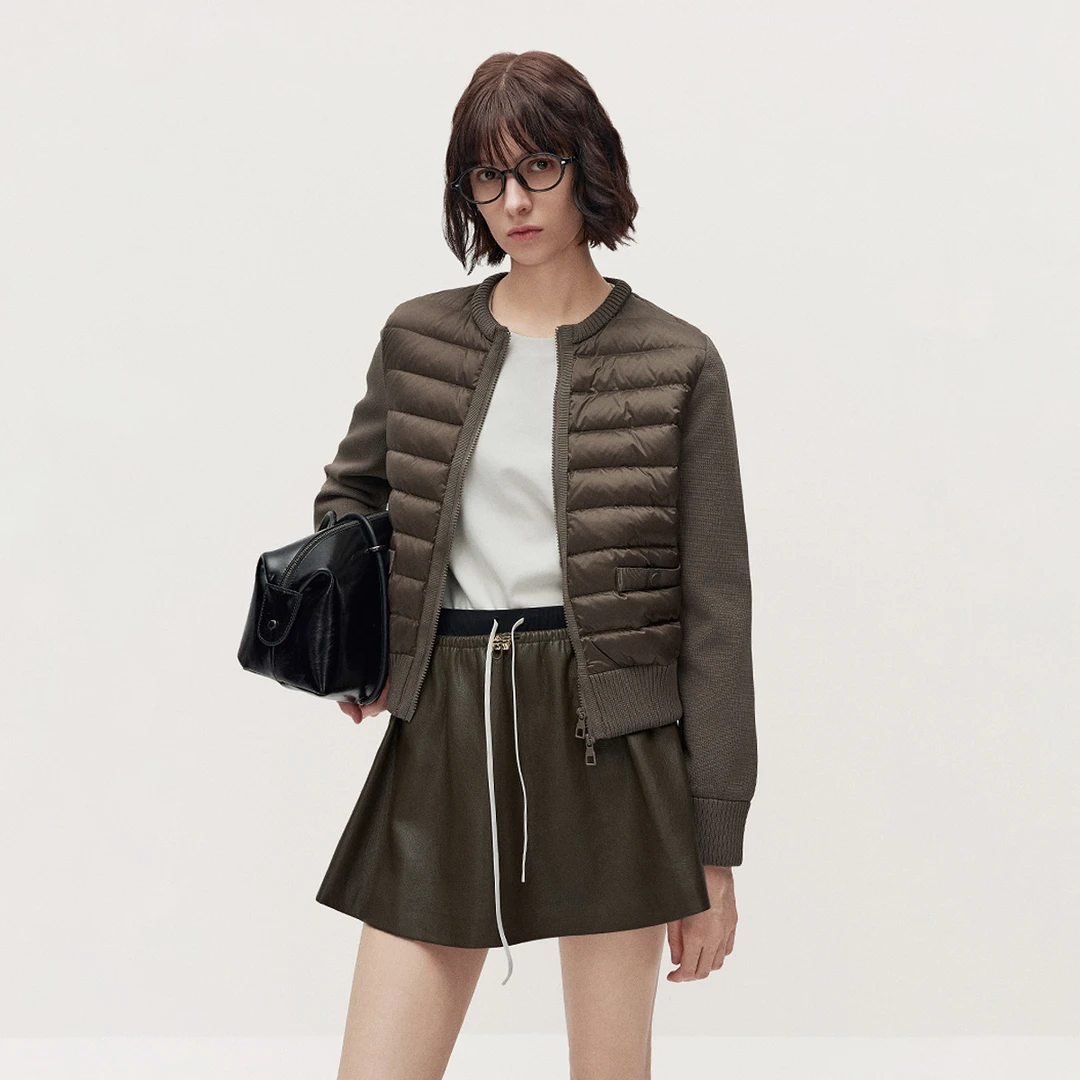 339620【丽公主】ochirly欧时力小香风拼接轻便羽绒外套圆领时尚