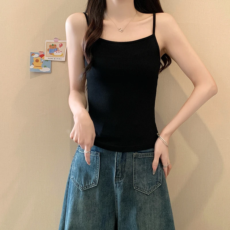 夏季新款胖mm大码遮肚子百搭修身宽吊带背心细无袖内搭短款上衣女