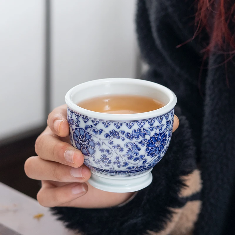 缠枝莲掐丝压手主人杯个人专用茶杯单杯家用中式陶瓷功夫茶具0100