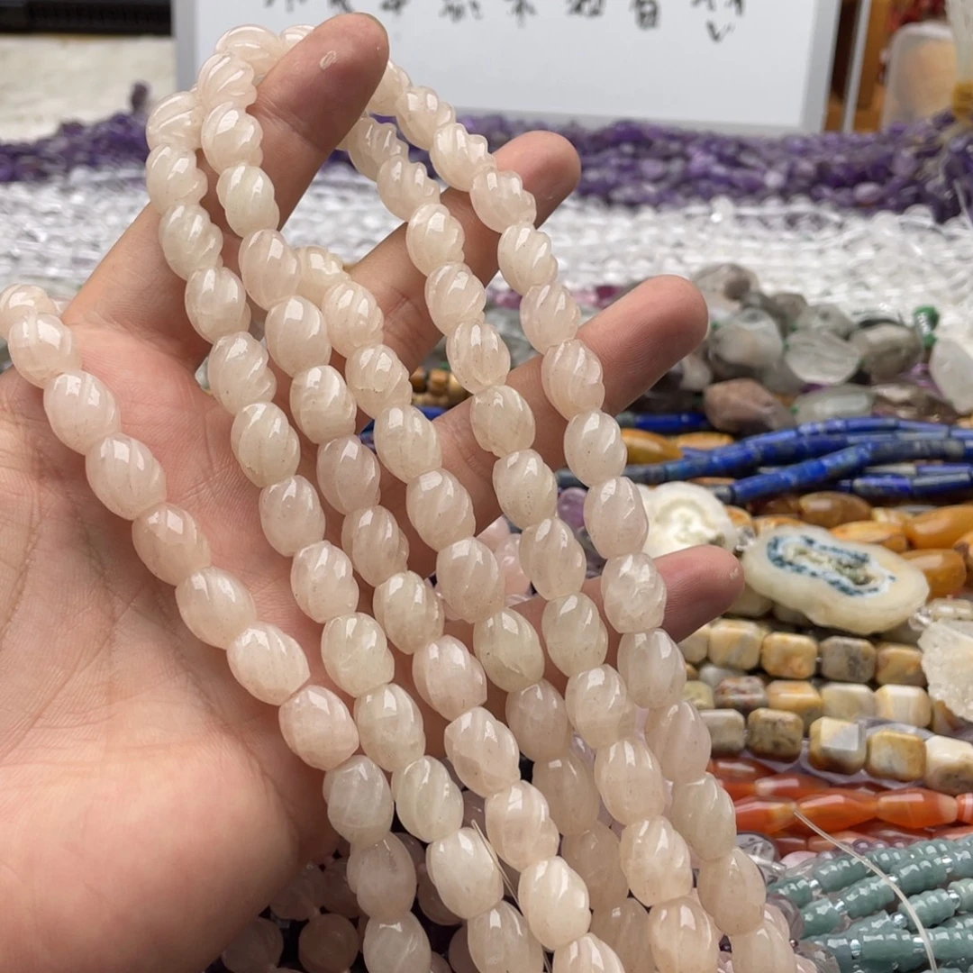 玛瑙/玉髓合金珠宝半成品一条装10*12mm粉水转运珠