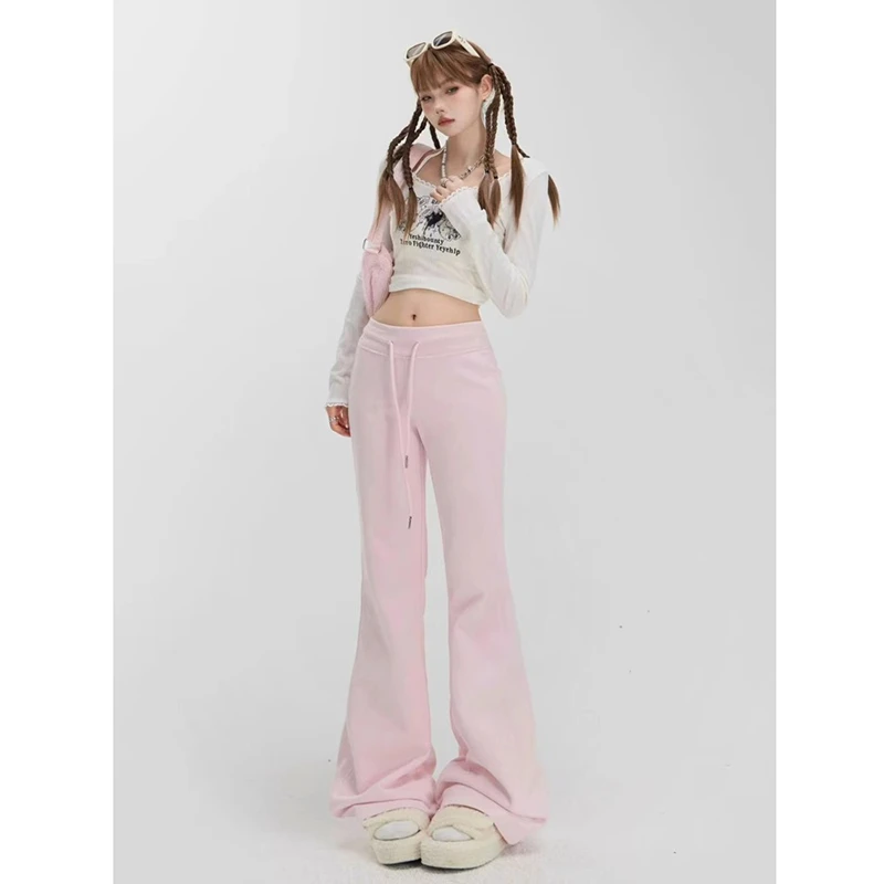 2025春夏新款粉红微喇叭卫裤休闲女显瘦显高百搭瑜伽运动裤子