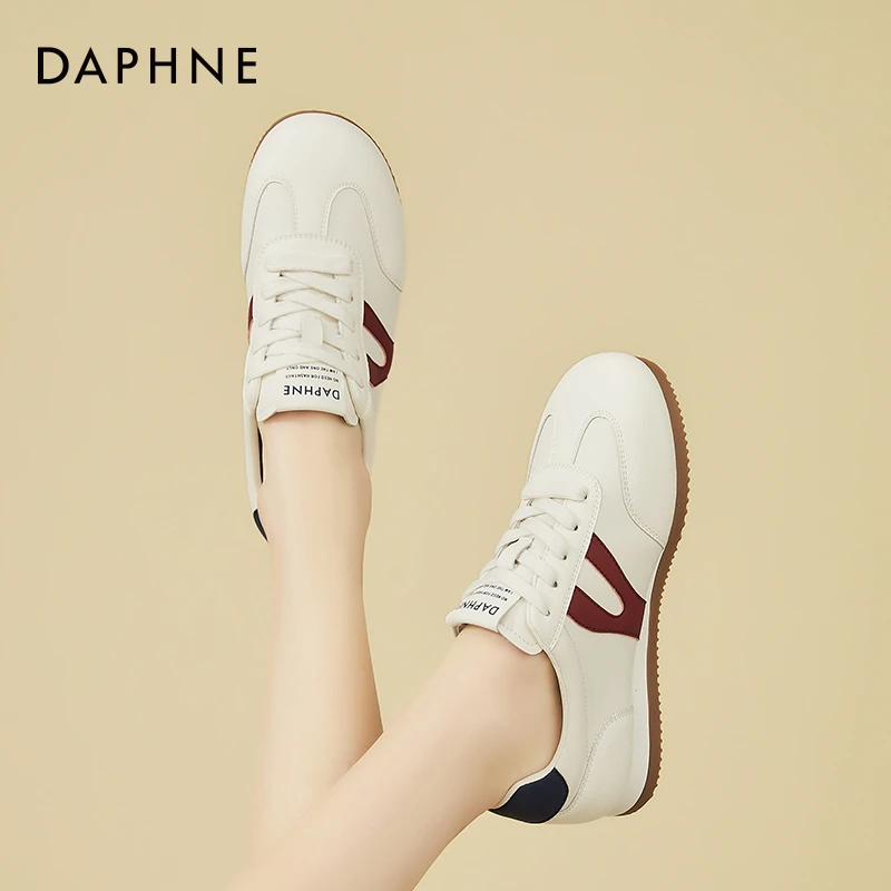 达芙妮复古红色德训鞋女2025秋新款超火厚底阿甘鞋软底小白运动鞋