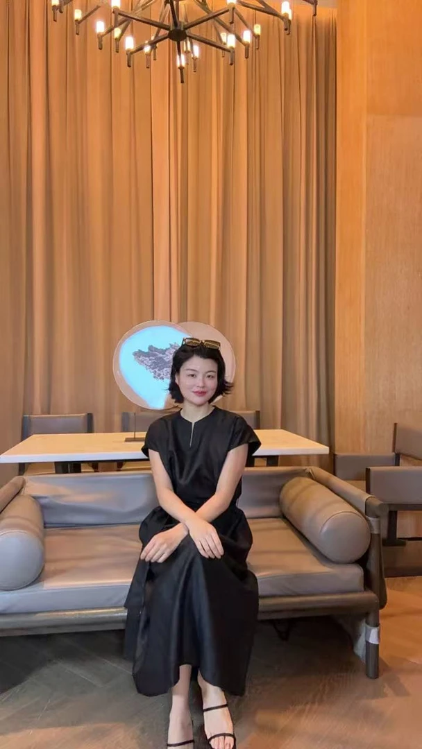 TANTAN 真丝香云纱 气质短袖带腰带连衣裙2075