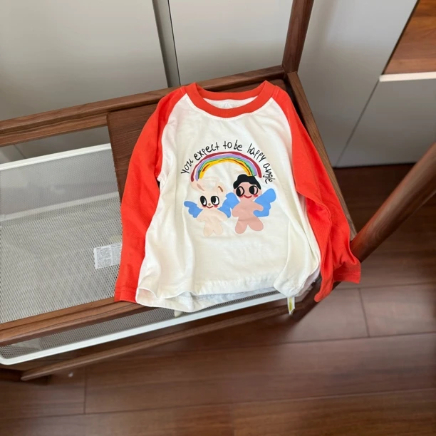 【编号D335】C214-10-儿童胸口彩虹小人打底衫桔色-YJ