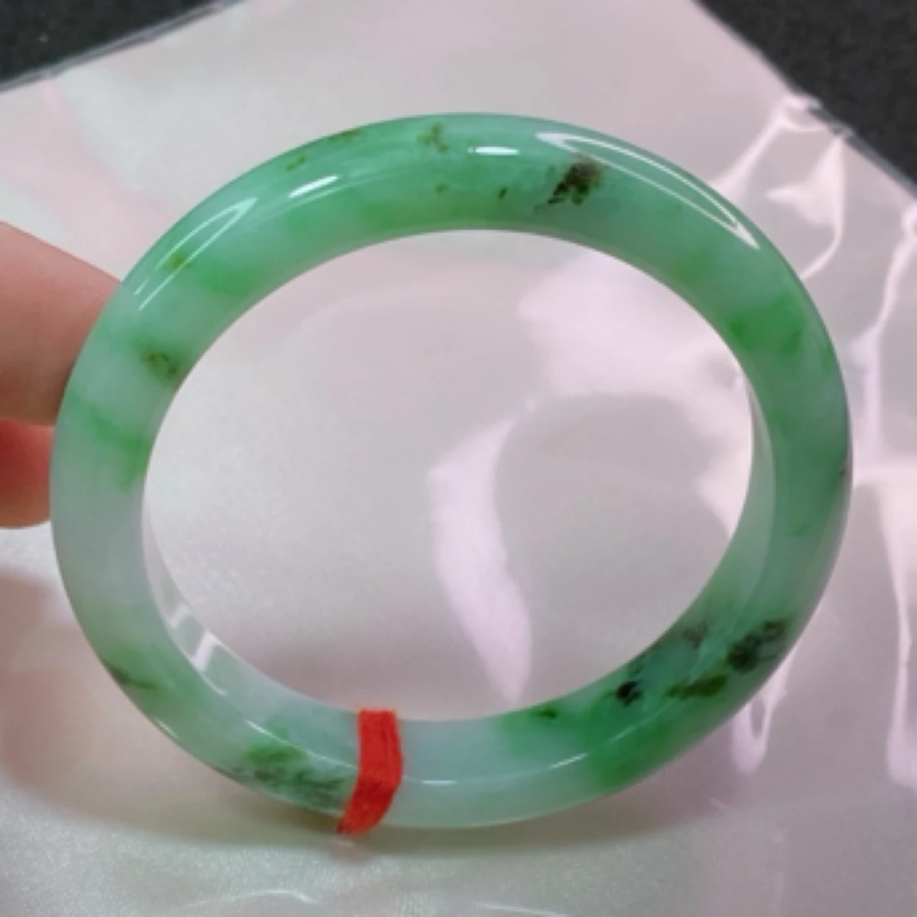 缅甸天然A货翡翠手镯飘绿5152圈口女款时尚百搭绿色冰透