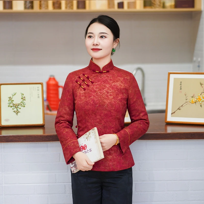 筠雅冬季新款唐装加厚红色旗袍小棉袄中国风夹棉保暖棉衣女26Y010