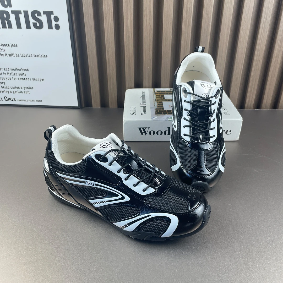 真皮银色德训鞋女2025秋季新款网面阿甘鞋厚底透气休闲运动鞋女款