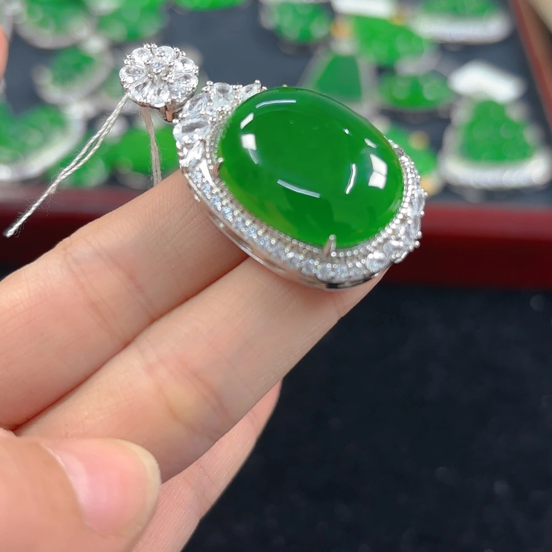 乐***号翡翠银S925镶嵌吊坠(不含链)