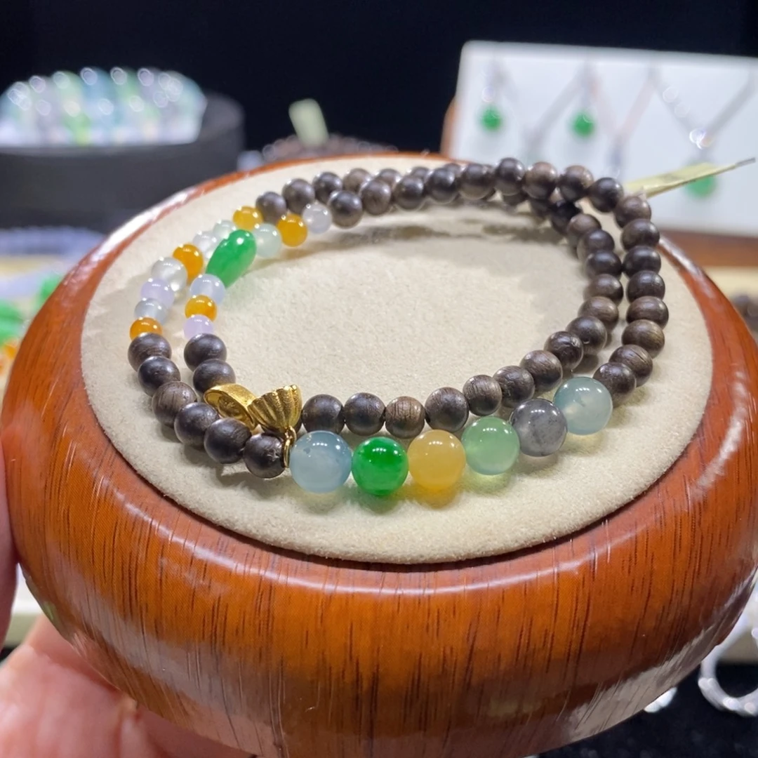 翡翠18K金镶嵌手串18K特色双圈手串