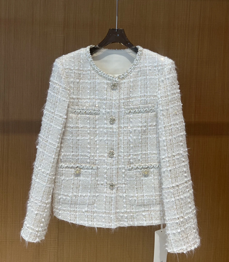 【诗诗精选】精织金箔小香外套女静奢风纯色春季小香风短外套-7077